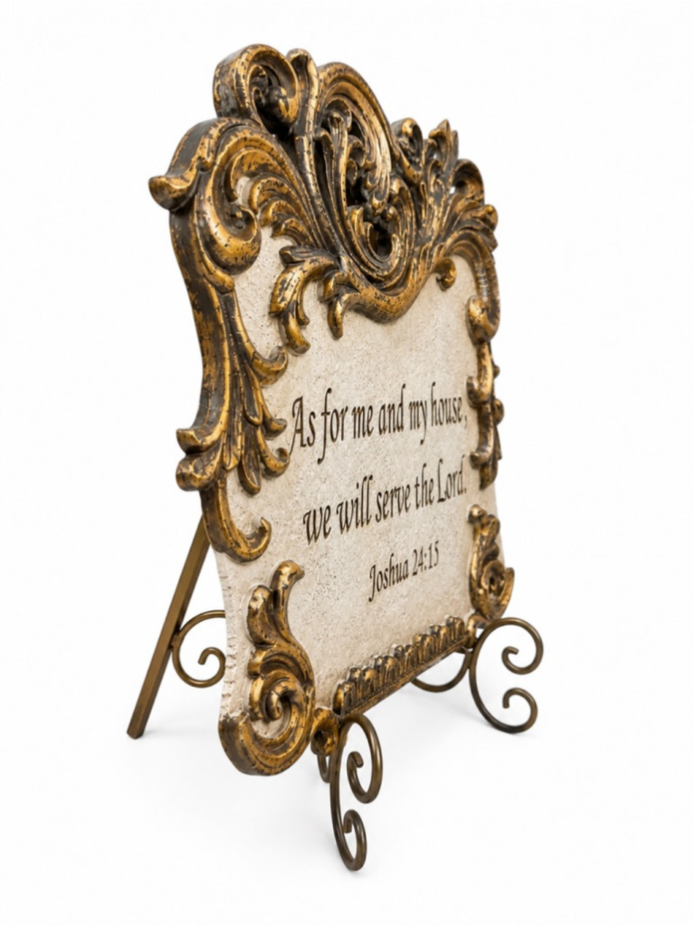 Rustic Gold Scrollwork Joshua 24:15 Inspirational Plaque - Picture 2 of 5